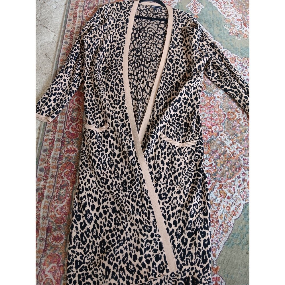 Express Full Length Duster Animal Print Cardigan Sweater Cotton Spandex XL